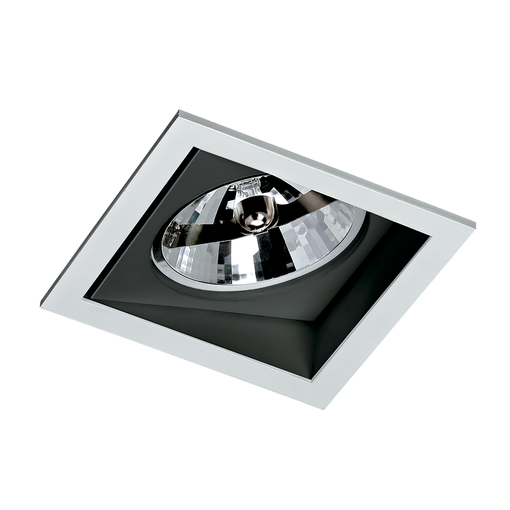 Luminaria Embutir Quadrada Para 1 Lamp AR111 Brancao com Preto Com